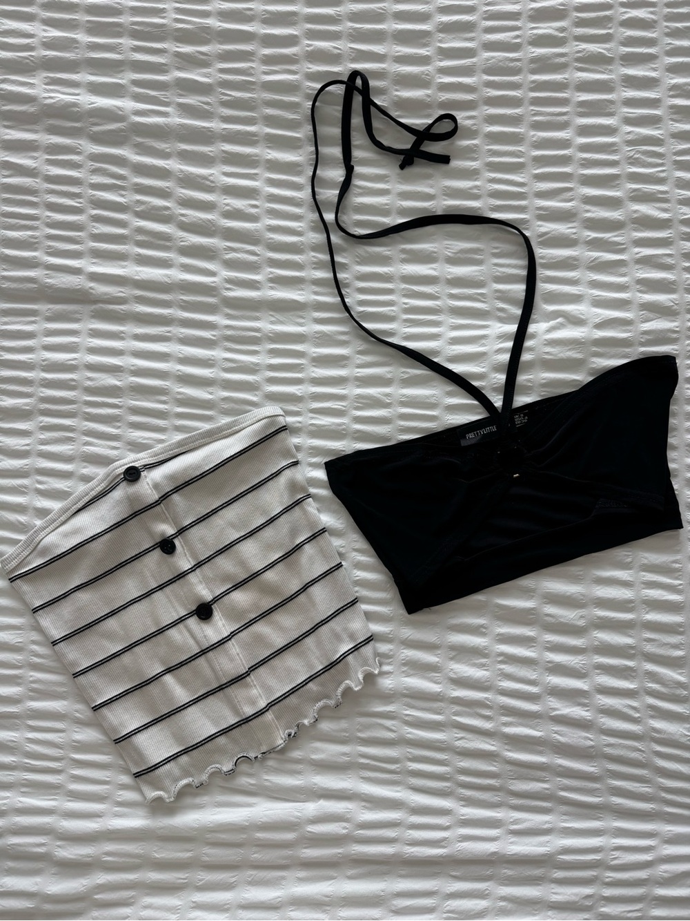 Striped Button Front Tube Top & Black Halter Crop Top Bundle